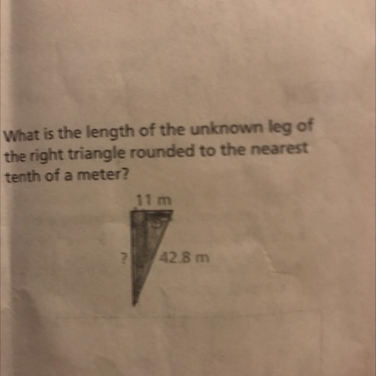 What is the length of the unknown leg of the right triangle rounded to the nearest-example-1