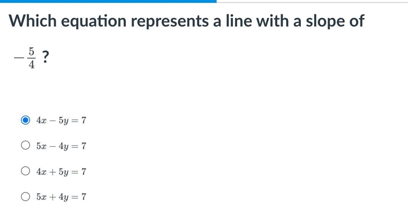 Which equation represents a line with a slope of -5/4?-example-1