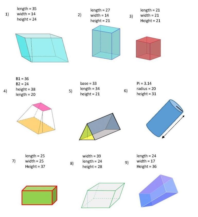 Calculate the volume of each of the following prisms.-example-1