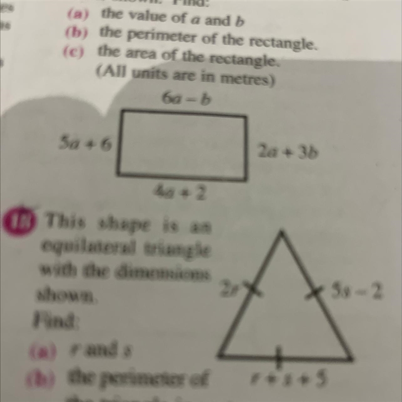 - This shape is an equilateral triangle with the dimensions 2r 5s-2 shown. Find: (a-example-1