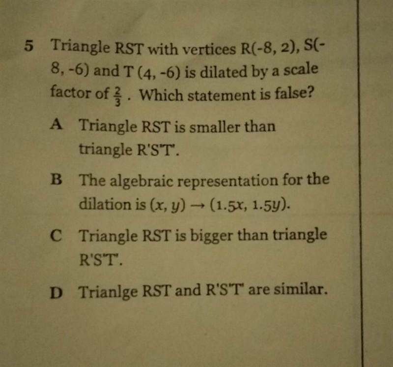 Triangle RST with vertices R(-8, 2), SC- 8,-6) and T (4,-6) is dilated by a scale-example-1