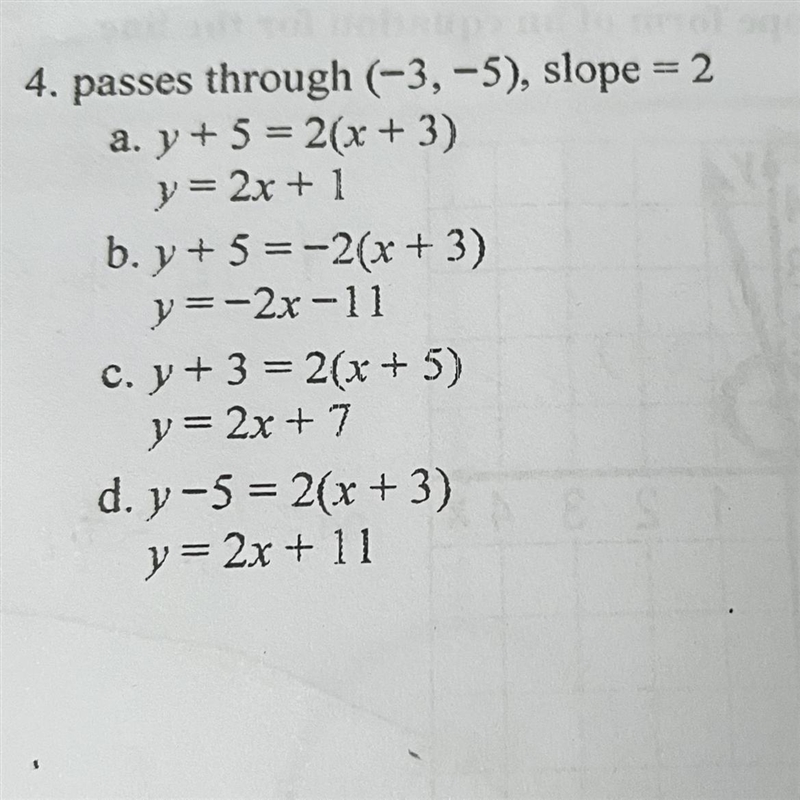 Passes through (-3, -5), slope = -2-example-1