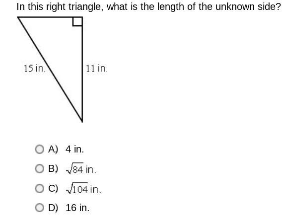 In this right triangle, what is the length of the unknown side?-example-1