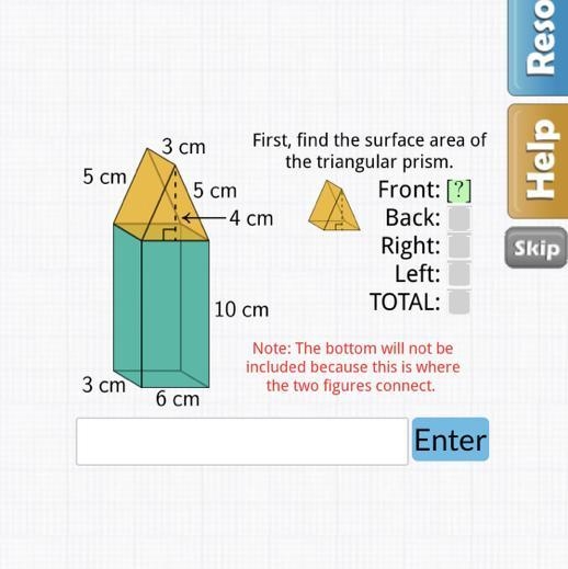 First, find the surface area of the triangular prism.-example-1