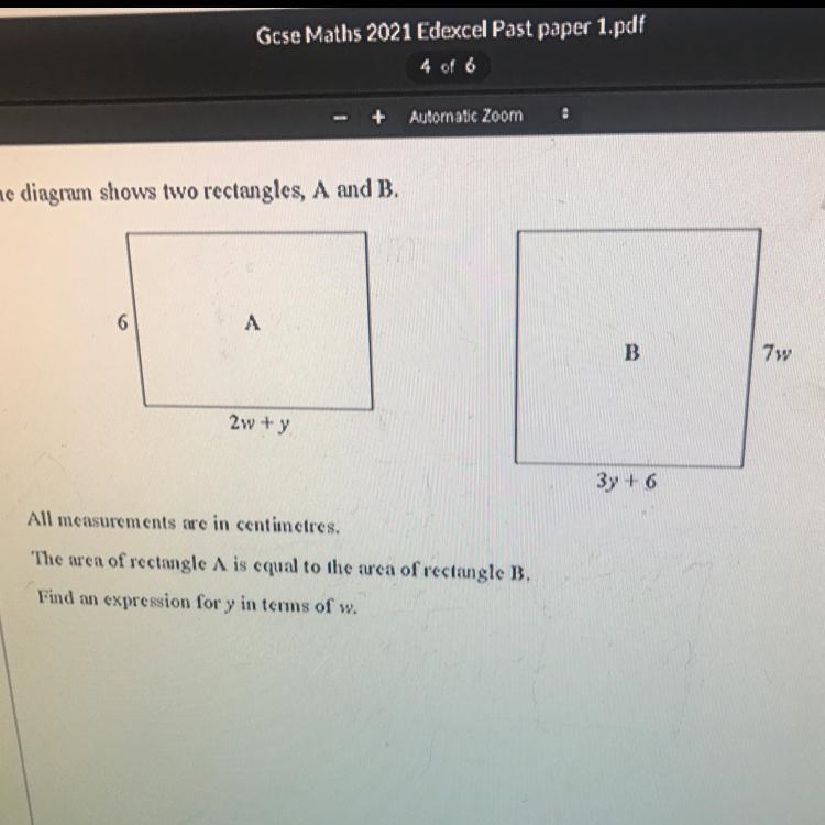 Find an expression for y in terms of w.-example-1