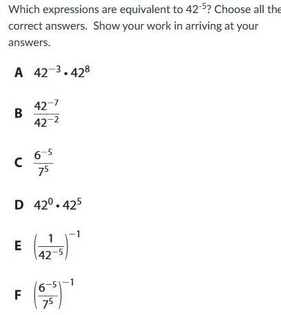 Which expressions are equivalent to 42-5? Choose all the correct answers. Show your-example-1