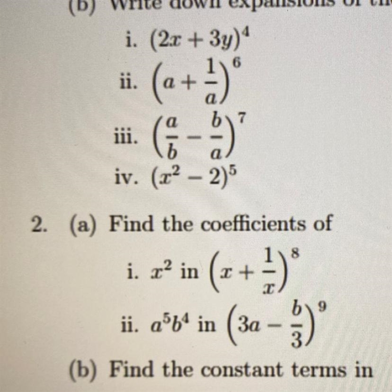 Find the coefficient of a^5b^4 in (3a-b/3)^9 (question 2 a. ii on the picture) need-example-1