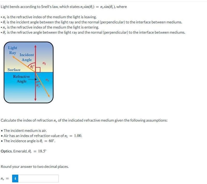 Calculate the index of refraction nr of the indicated refractive medium given the-example-1