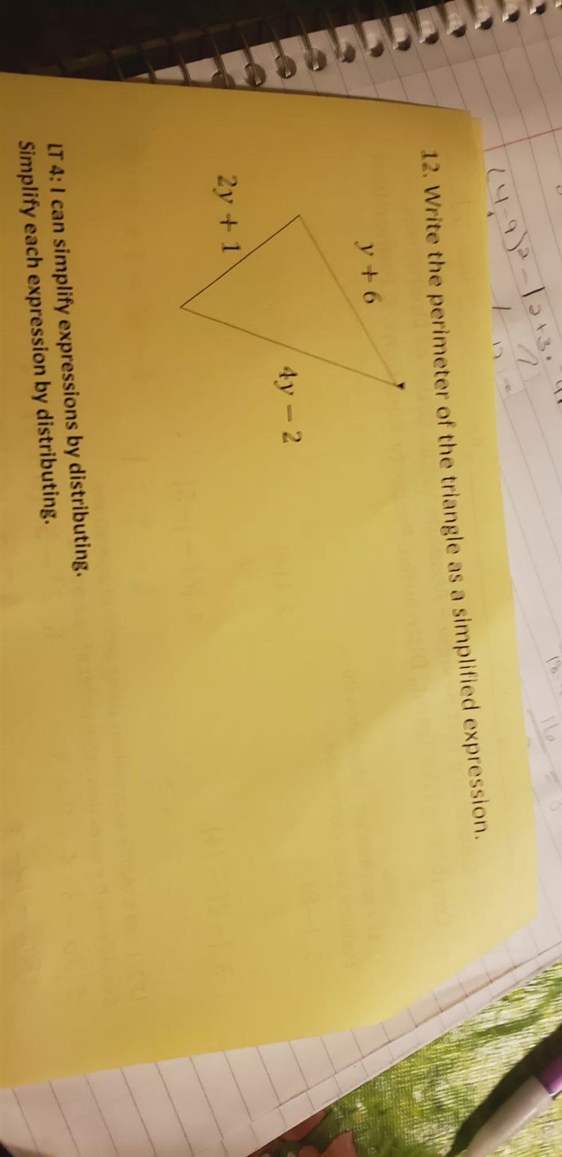 Write the perimeter of the triangle as a simplified expression y+64y-22yt1-example-1