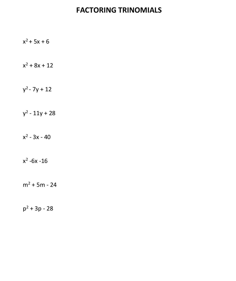 X2 + 5x + 6 x2 + 8x + 12 y2-7y + 12 y? - 11y + 28 x2 - 3x - 40-example-1