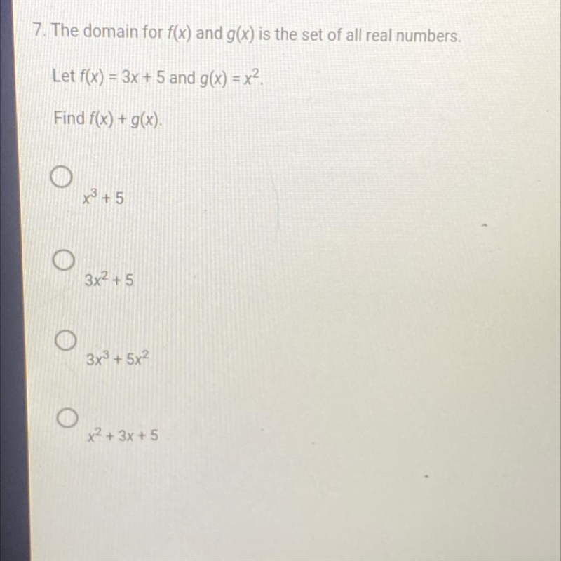 The domain for f(x) and g(x) is the set of all real numbers. let f(x)=3x+5 and g(x-example-1