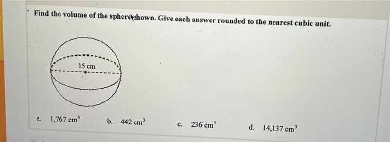 Find the volume of the sphere shown. Give each answer round to the nearest cubic unit-example-1