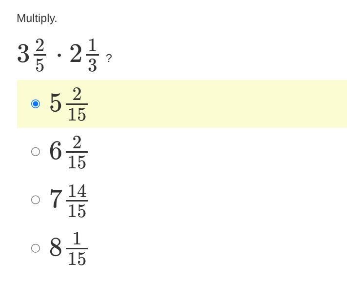 Help please 3 2/5 ⋅ 2 1/3-example-1