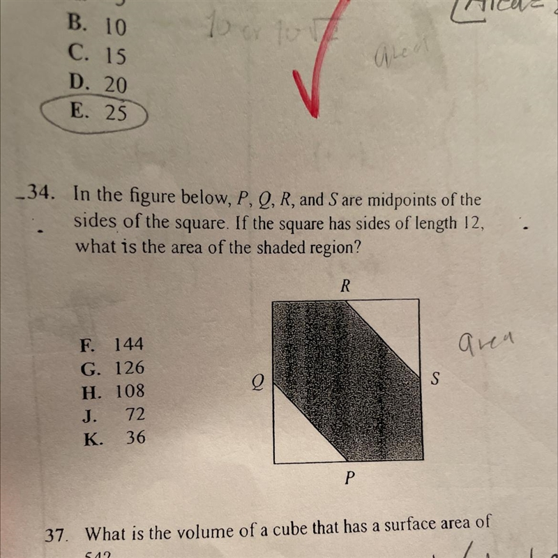 In the figure below P Q R and S are midpoints of the sudes of the square if the square-example-1