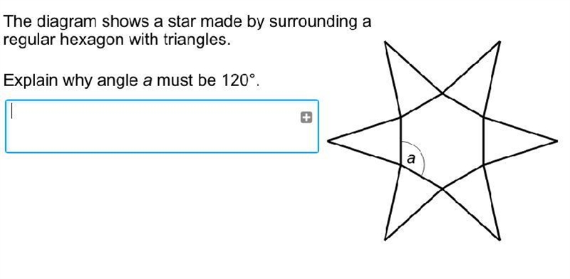 Why is the angle 120? I've tried explaining that one interior angle in a regular hexagon-example-1