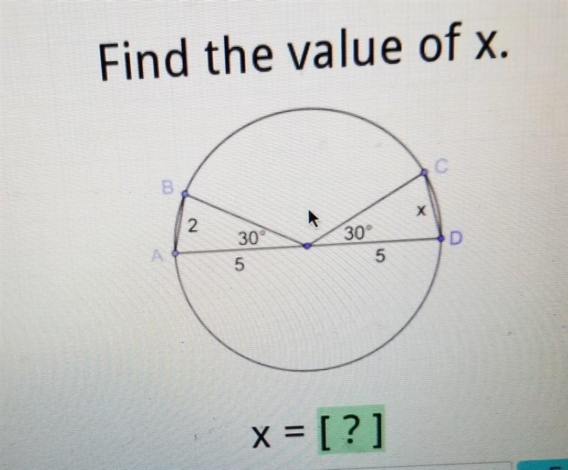 Find the value of x. x = [?]​-example-1