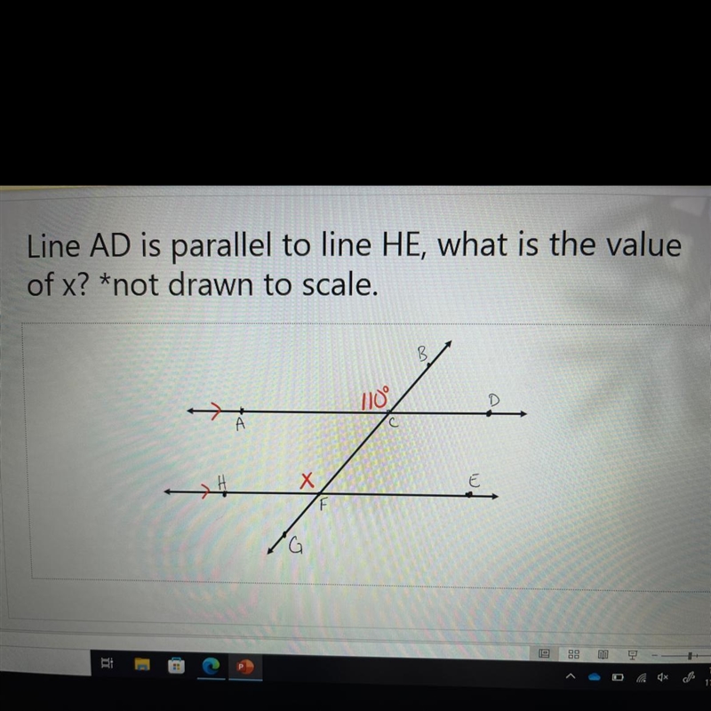 PLS HELP ASAP Like AD is parallel to line HE. what is the value of x?-example-1