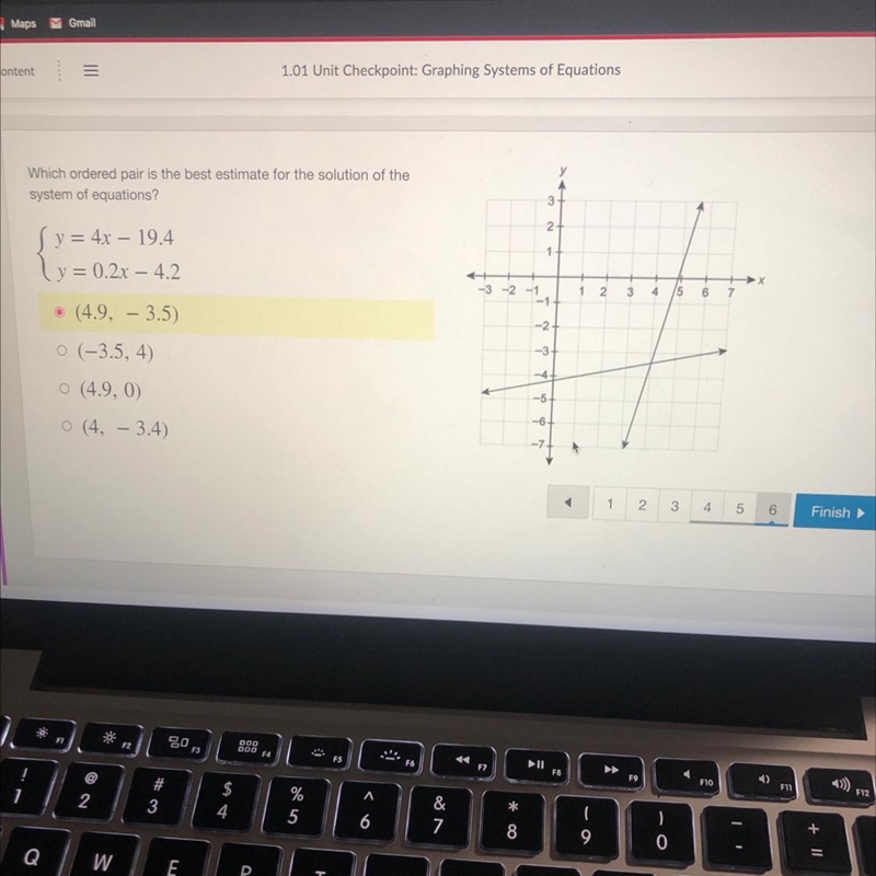 Which ordered pair is the best estimate for the solution of the system of equations-example-1