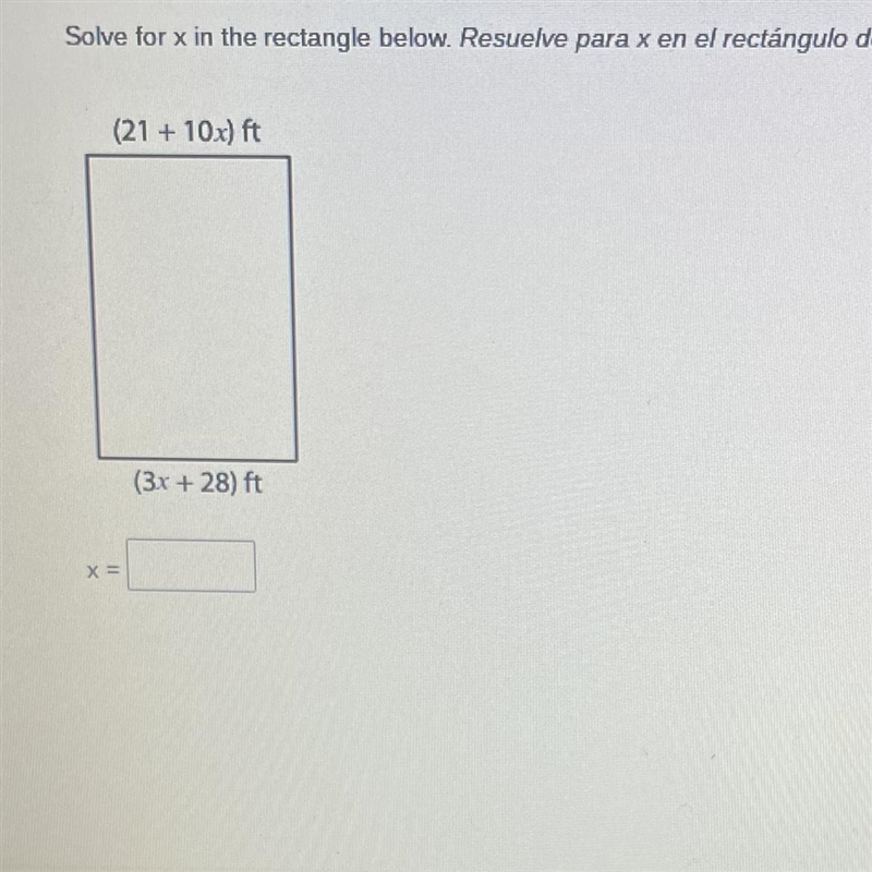 Solve for x in the rectangle below.-example-1