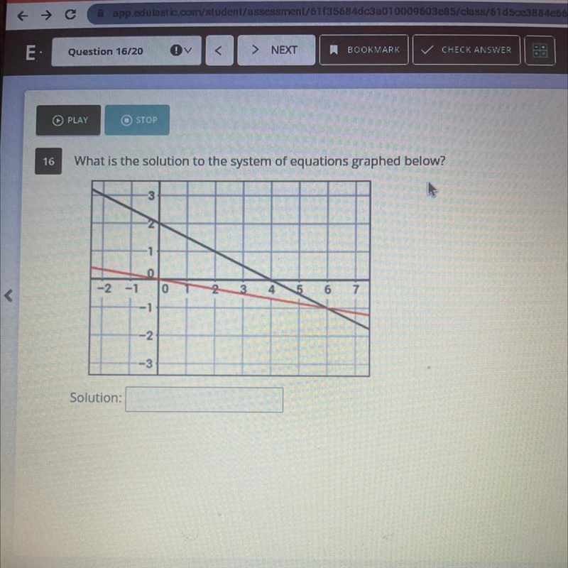 What is the solution to the system of equations graphed below? PLZ HELP-example-1