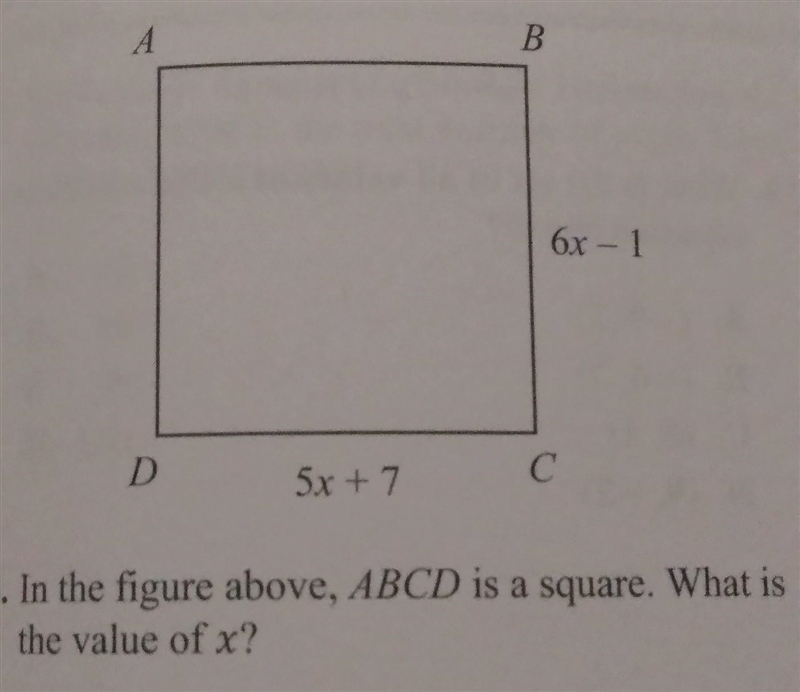 In the figure above, ABCD is a square. What is the value of x?​-example-1