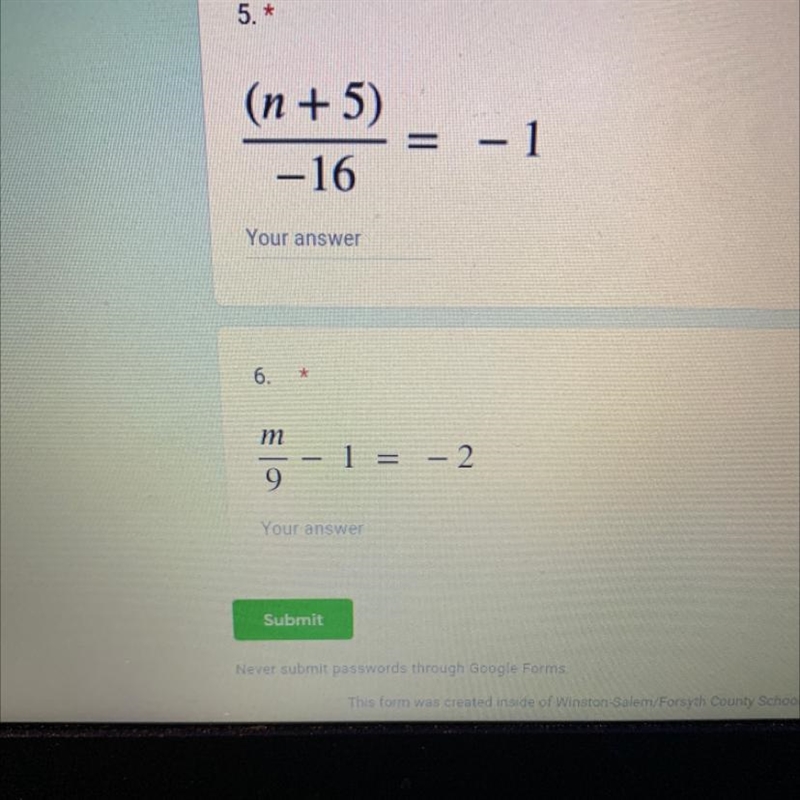 Help me please Two step equation. 1. -15 = -4m + 5 2. 10 - 6v = -104 3. 8n + 7= 31 4. -9x-example-1