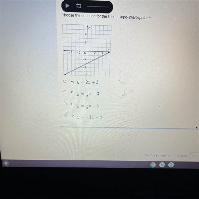 Choose the equation for the line in slope-intercept form. help.-example-1