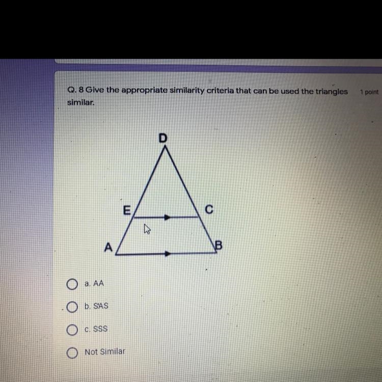 Give the appropriate similarity criteria that can be used the trianglessimilar.a. AAb-example-1