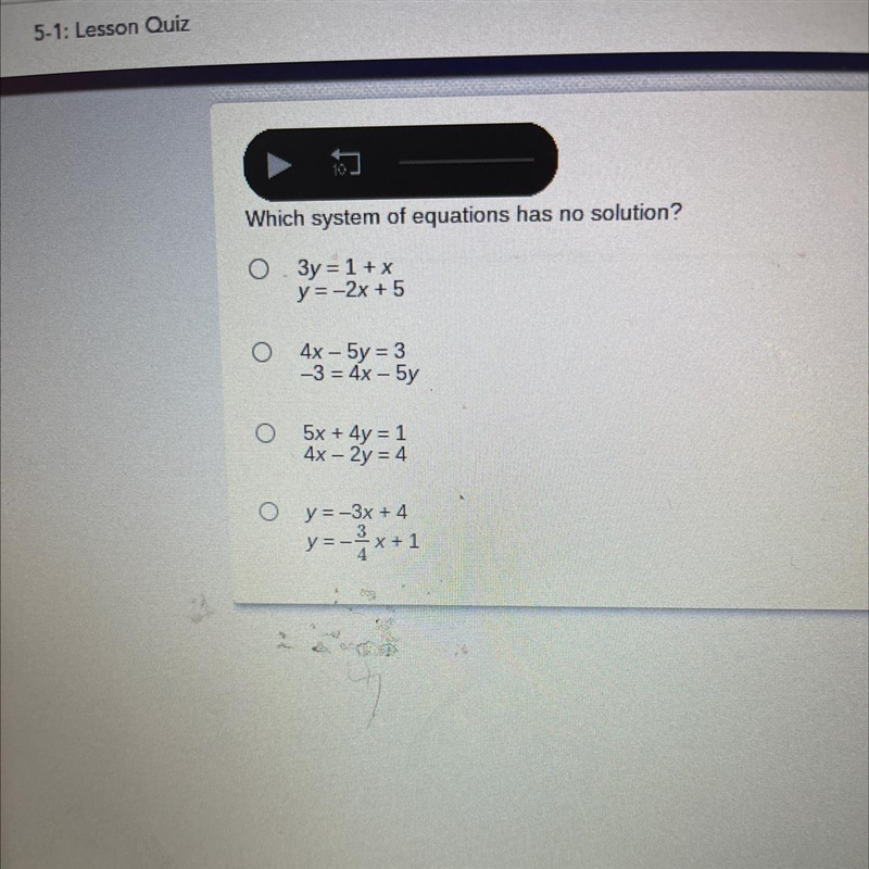 Which system of equations has no solution?-example-1