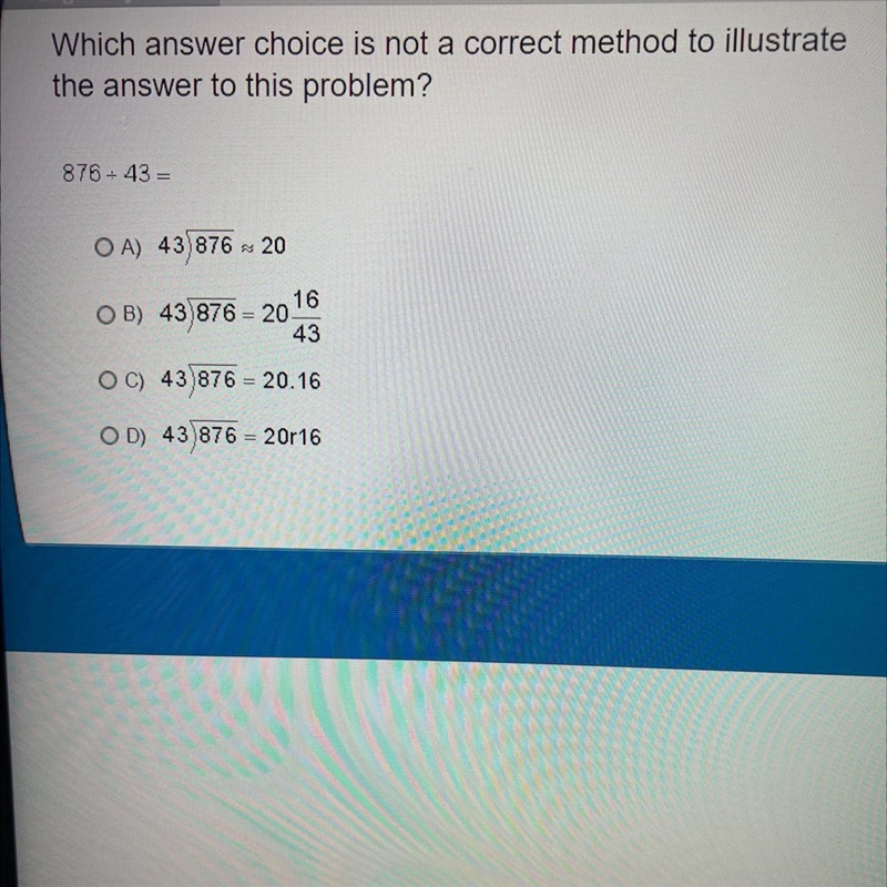 Which answer choice is not a correct method to illustratethe answer to this problem-example-1