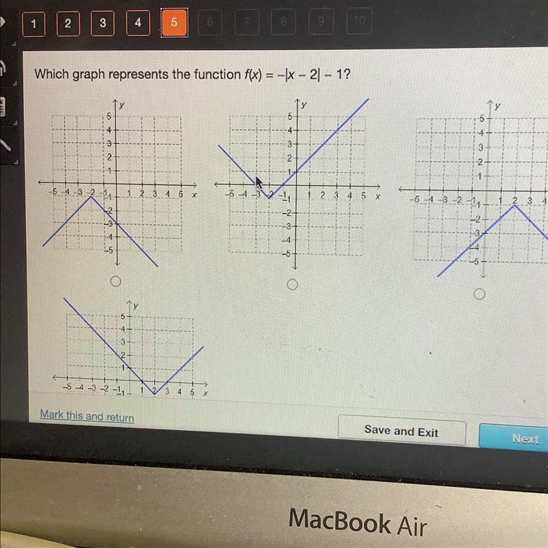 Which graph represents the function f(x) = |-x - 2|-1? -6--example-1