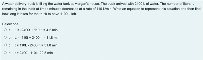 A water delivery truck is filling the water tank at Morgan's house. The truck arrived-example-1