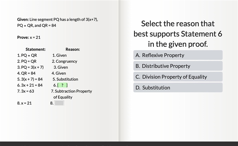 Select the reason that best supports Statement 6 in the given proof. URGENTTTT!!!-example-1