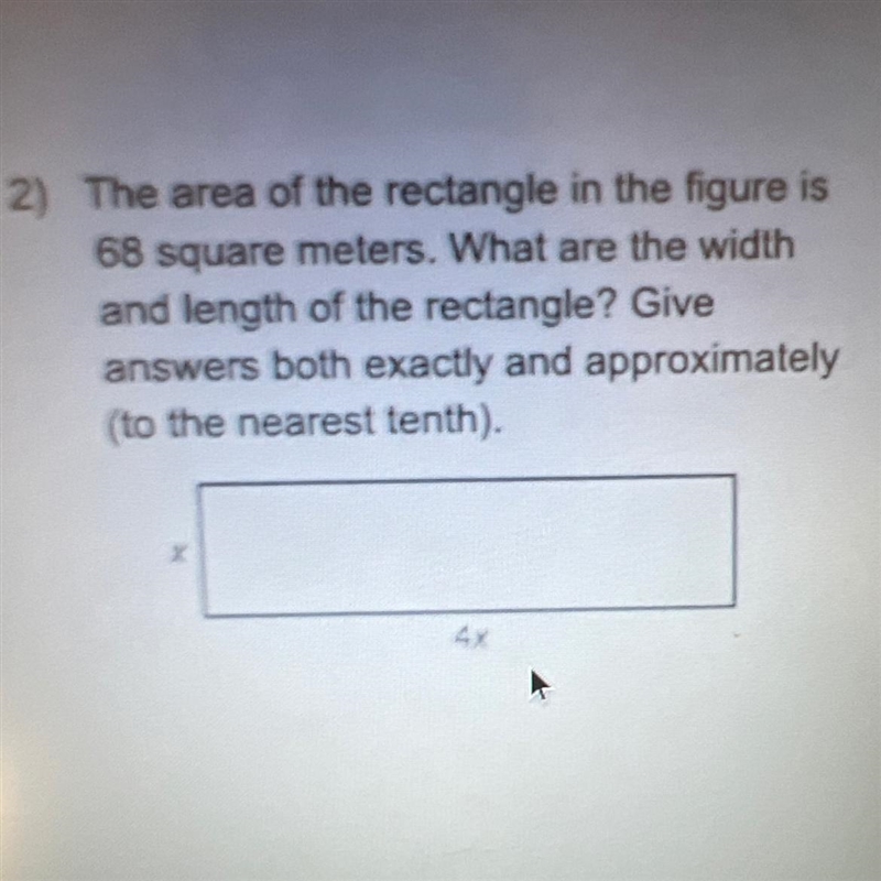 The area of a rectangle in the figure is 68 m². What are the width and length of the-example-1