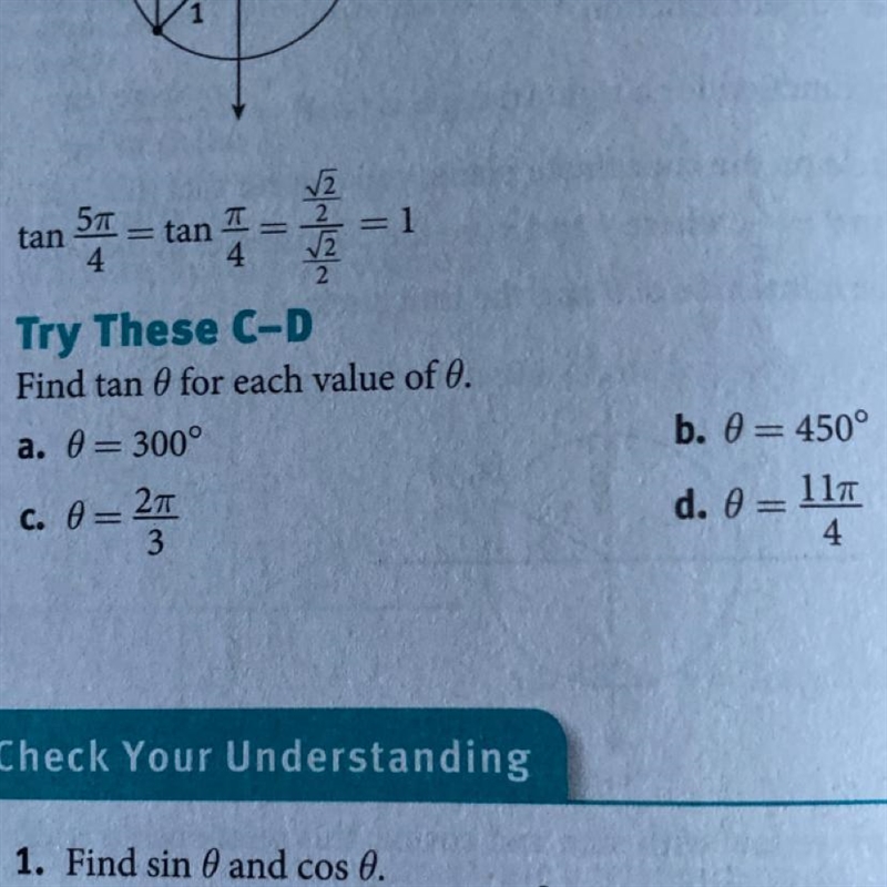 Find tan 0 for each value of 0Try these C-D-example-1