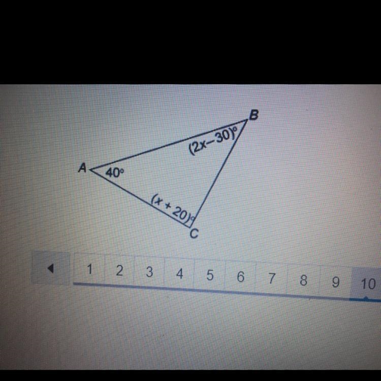 Please help asap!! What is the measure of angle B in this triangle? Enter your answer-example-1