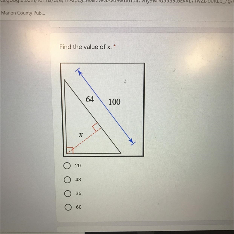 Find the value of x.* 20 48 36 60-example-1