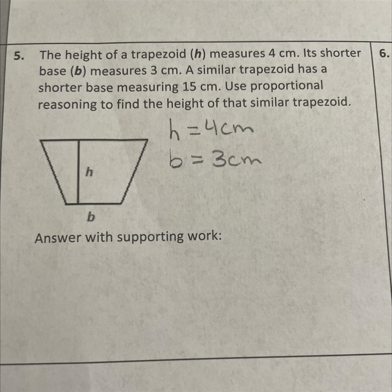 Please help it’s due tmw and i really need help 5. The height of a trapezoid (h) measures-example-1