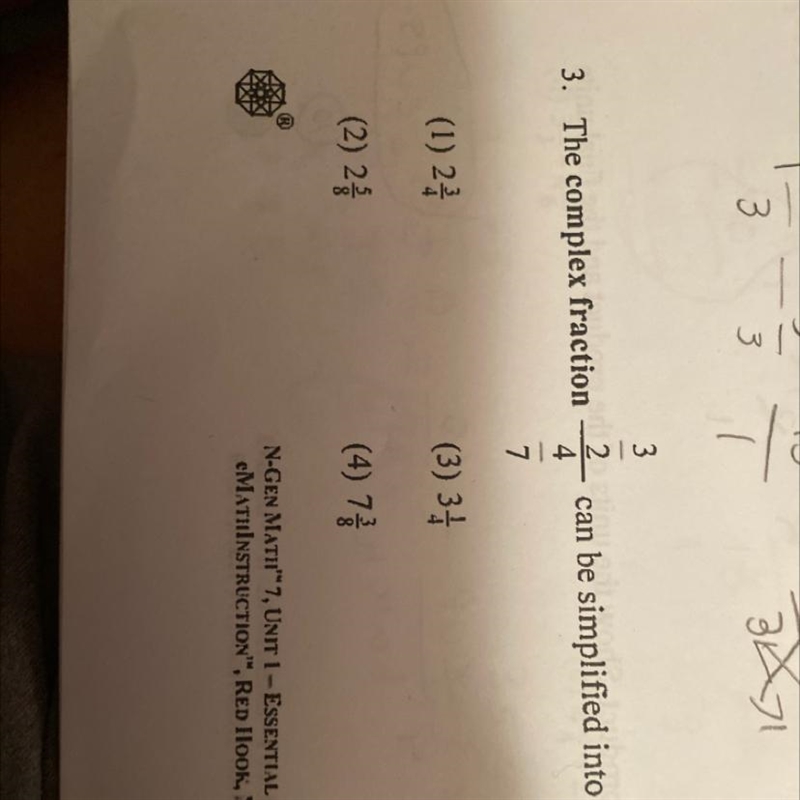 The complex fraction 3/2 4/7 can be simplified into which of the following-example-1