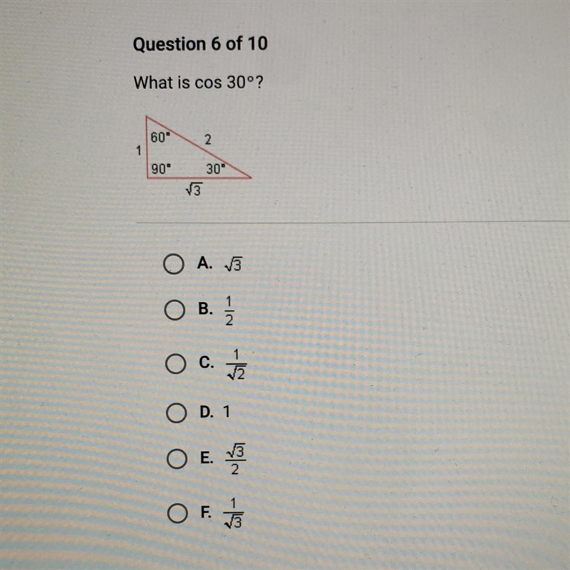 PLS HELP !! What is cos 30°?-example-1