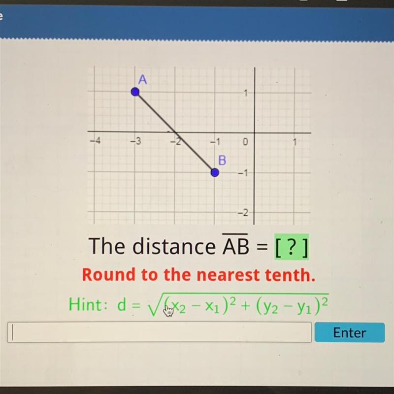 The distance AB = [?] Round to the nearest tenth.-example-1