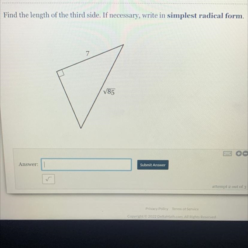 Find the length of the third side if necessary write in simplest radical form-example-1