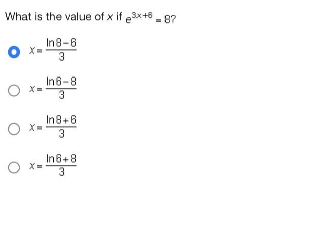 What is the value of x if e^3x+6 = 8?-example-1