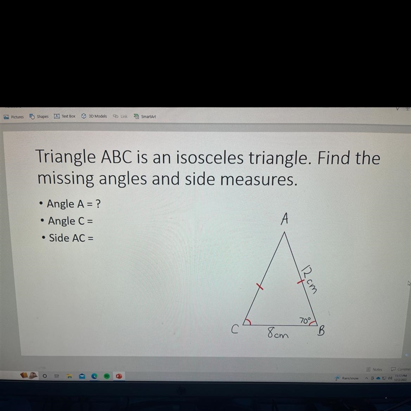 50 POINTS IF ANSWERED PLS!!!!! triangle ABC is an isosceles triangle. find the missing-example-1