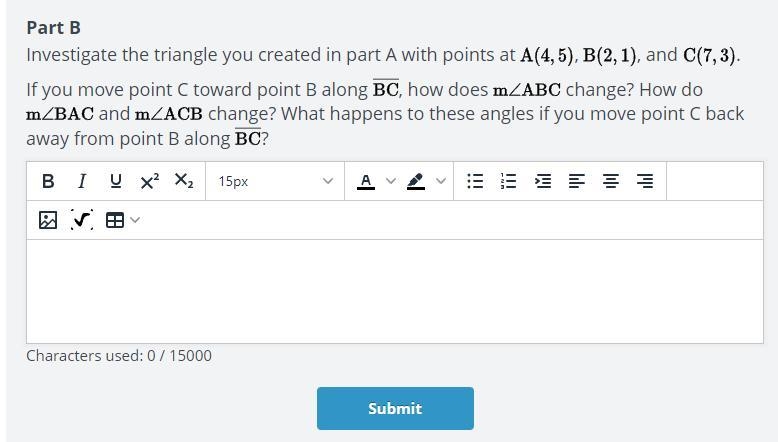 Investigate the triangle you created in part A with points at A (4,5) B (2,1) and-example-1