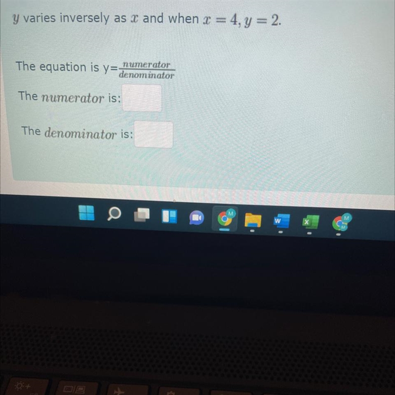 Write an equation describing the relationship of the given variables. One term will-example-1