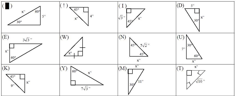 Use the properties of 30-60-90 and 45-45-90 triangles to solve for x in each of the-example-1