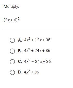 Multiply. (2x + 6)^2-example-1