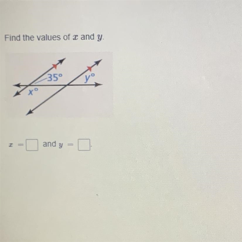 Find the values of x and y x= and y=-example-1