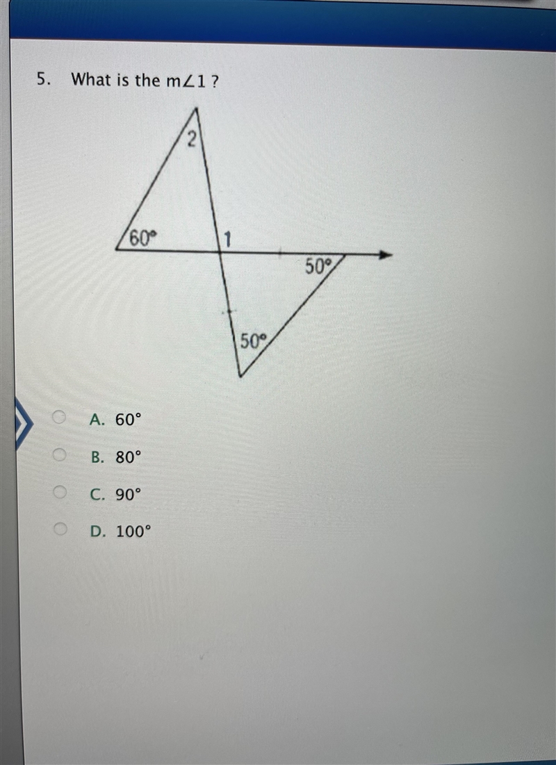 What is the m Angle of 1? A, B, C, D?-example-1